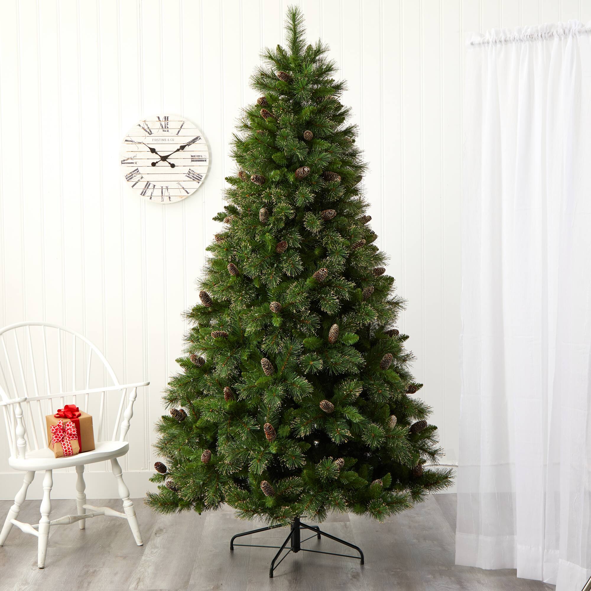 7.5ft. Pre-Lit Golden Tip Washington Pine & Pinecones Artificial Christmas Tree with Clear Lights